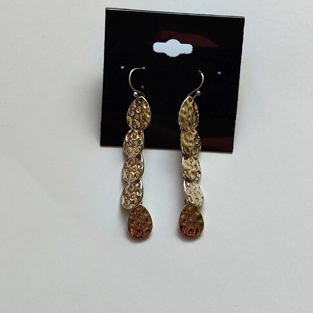 Hammered silver tone dangly earrings